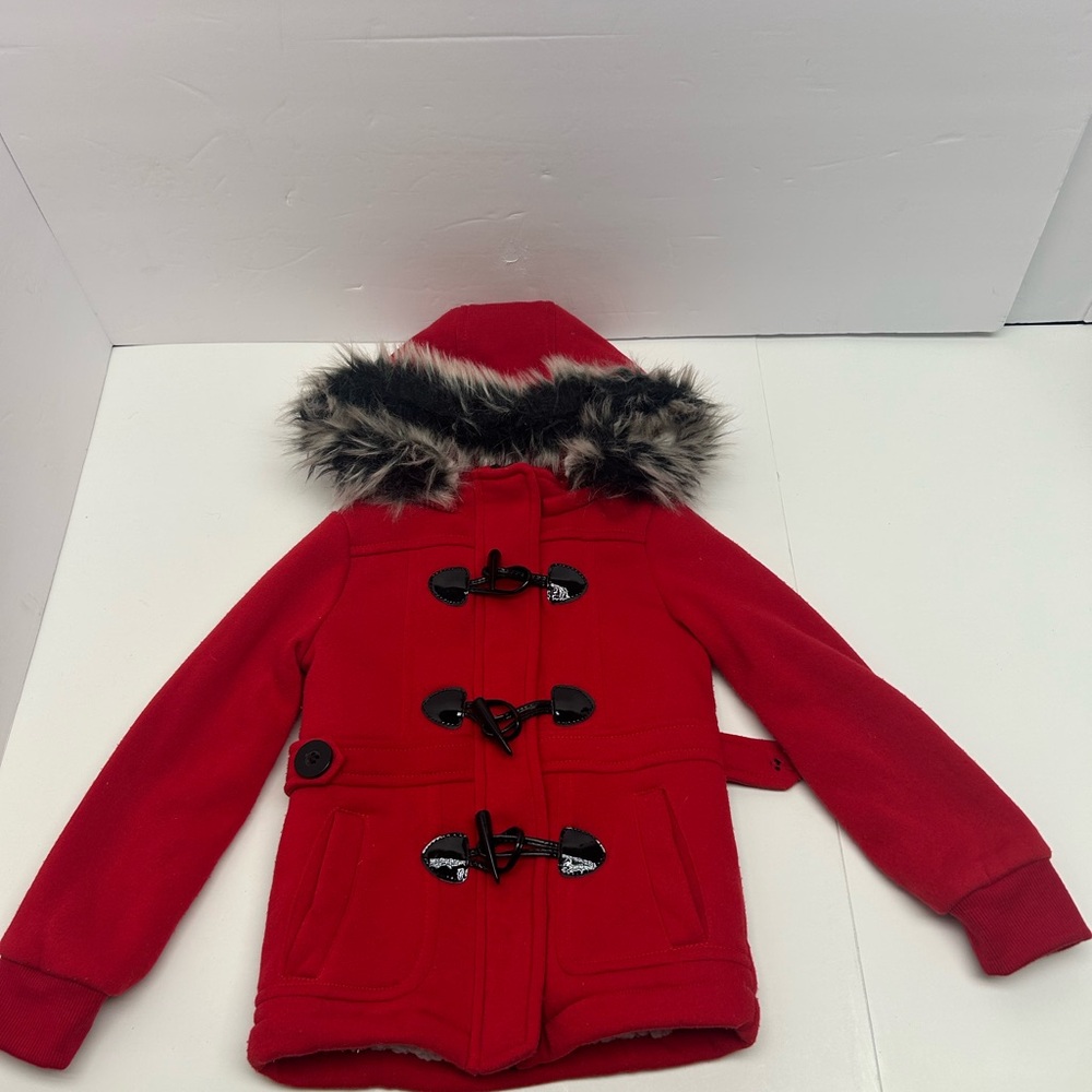 Me Jane Red Puffer Jacket with Faux Fur Hood
